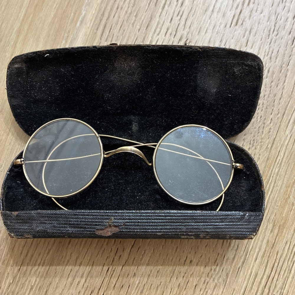 1900s Eyewear Frames  Yellow Gold Filled Oval Wire Rims Antique & Case